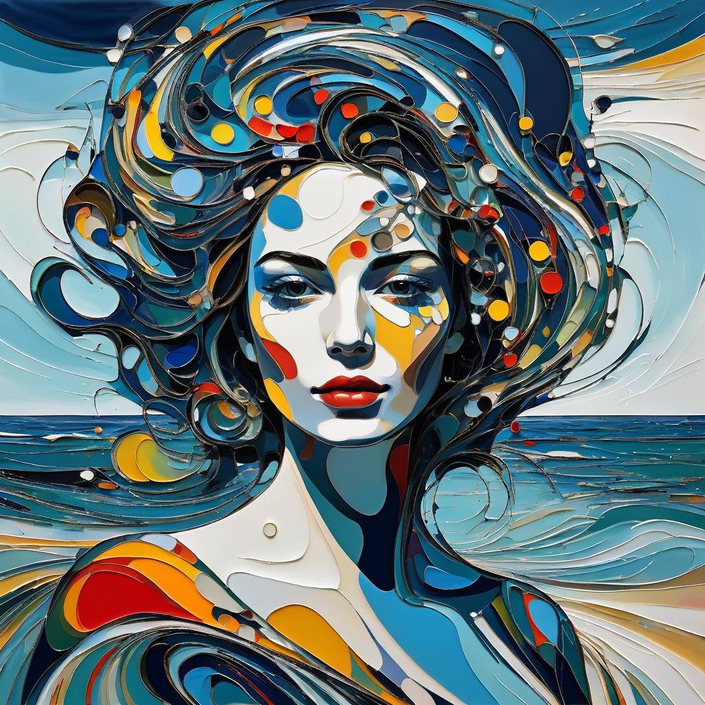 Abstract Woman in Ocean Landscape Art