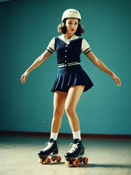 Retro Roller Skater Woman in Navy Outfit