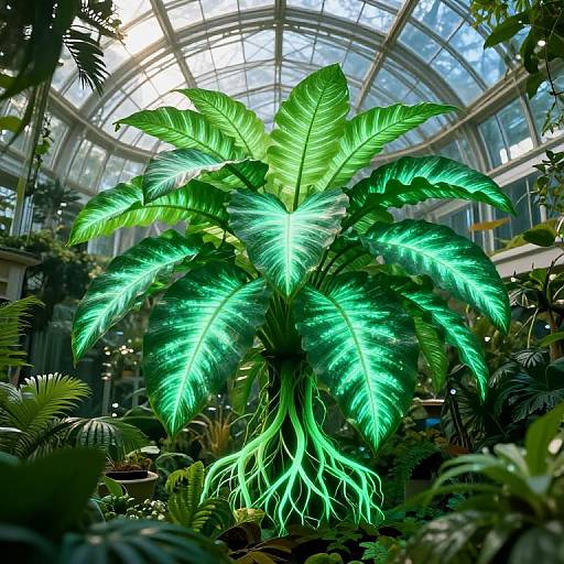 Futuristic Bioluminescent Greenhouse Scene