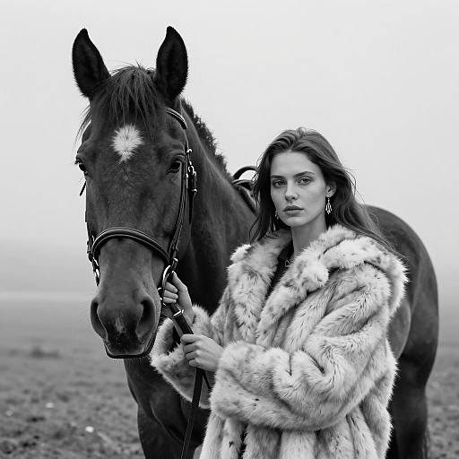 Elegance in Fog: Woman and Horse