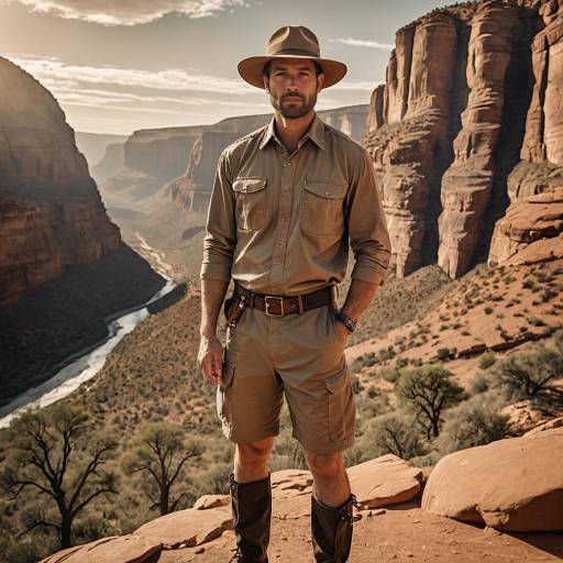 Man in Safari Outfit at Canyon