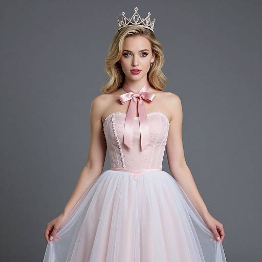 Blonde Woman with Crown in Pink Dress