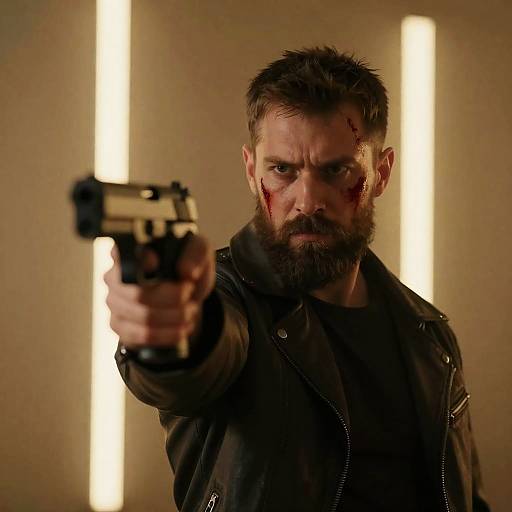 Intense Bearded Man with Handgun