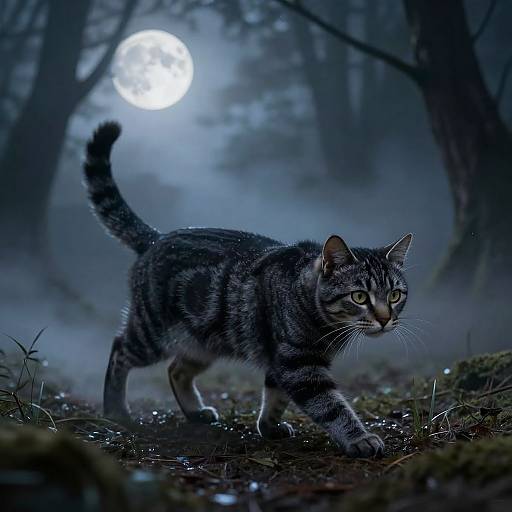 Moonlit Misty Forest Cat