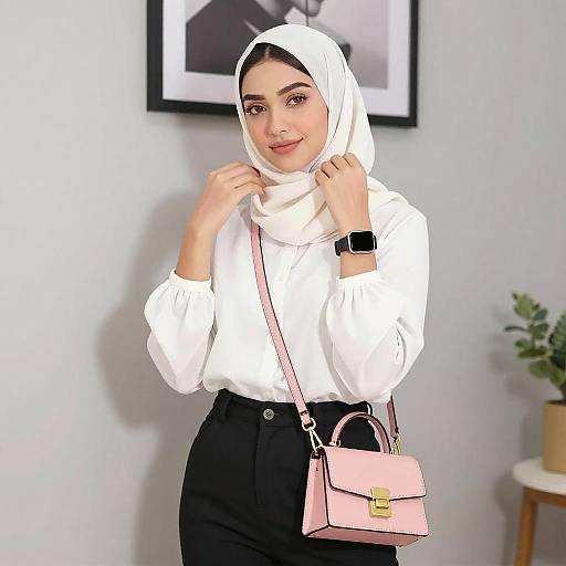 Young Woman in White Hijab Illustration