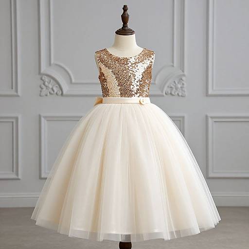 Elegant Gold and Ivory Flower Girl Dress