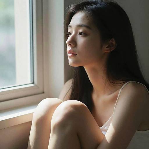 Contemplative Asian Girl by Window