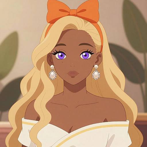 Elegant Dark-Skinned Anime Character Illustration