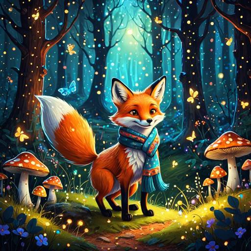 Playful Cartoon Fox in Enchanted Forest