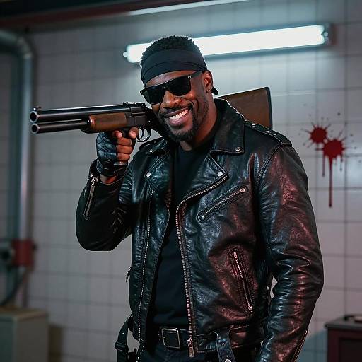 Intense Muscular Man in Dark Setting