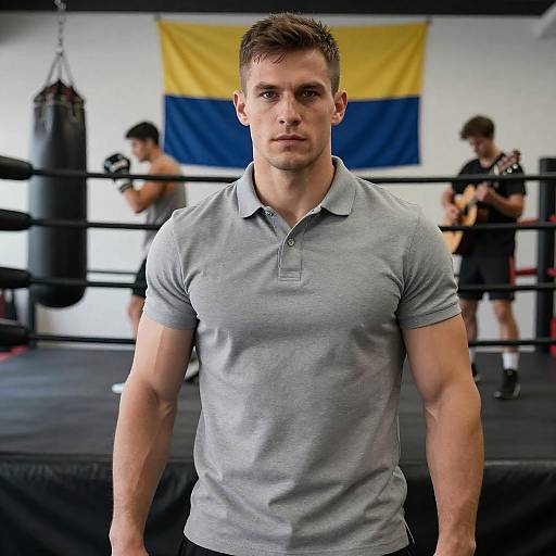 Focused Boxer in a Dynamic Gym Setting