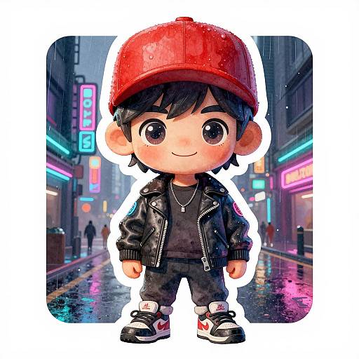 Surreal Cyberpunk Sticker: Neon Boy