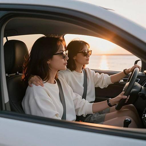 Sunset Drive: Two Friends in a Car