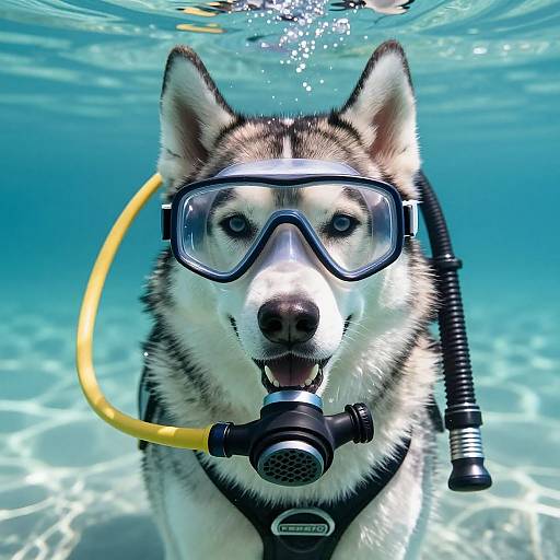 Happy Husky in Professional Scuba Gear