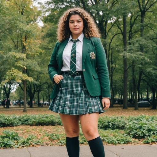 Curvy Woman in Preppy School Uniform Outdoors