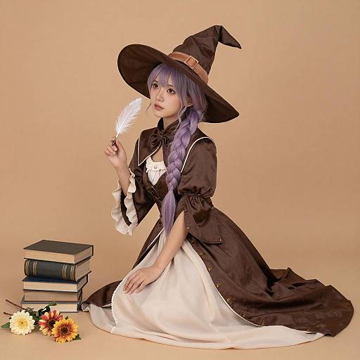 Lavender-Haired Witch with Books