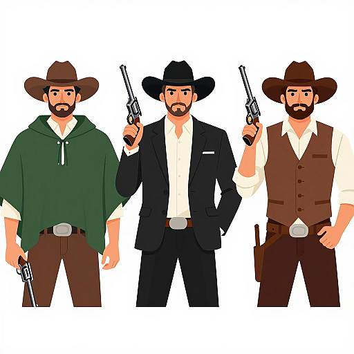 Three Distinct Cowboy Characters Illustrated