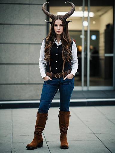Woman Wearing Costume Horns Standing Outdoors