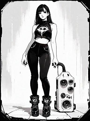 Edgy Street Style Woman with Speaker