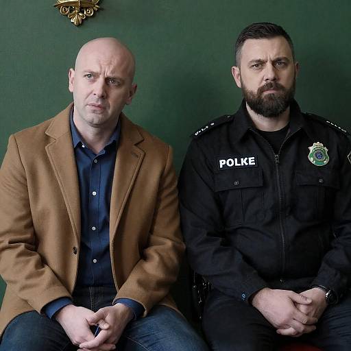 Two Men Against a Green Wall