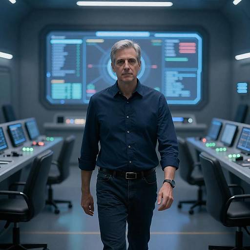 Man Standing in Futuristic Control Room