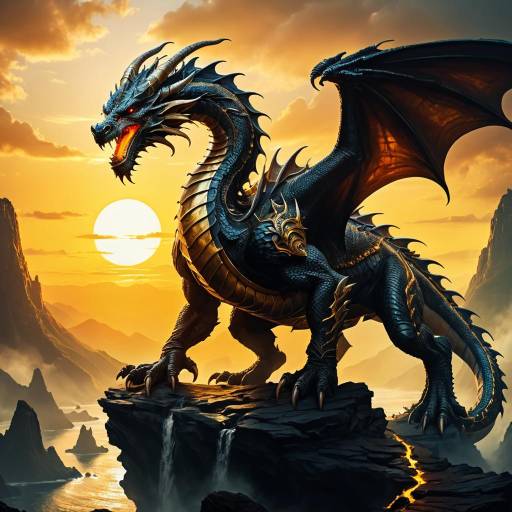 Majestic Black Dragon at Sunset