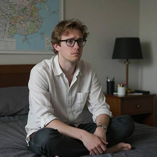 Casual Reflection in a Cozy Bedroom