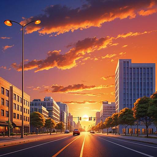Sunset Over City Street