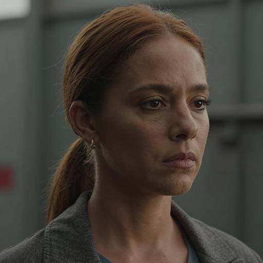 Serious Woman in Industrial Green Setting