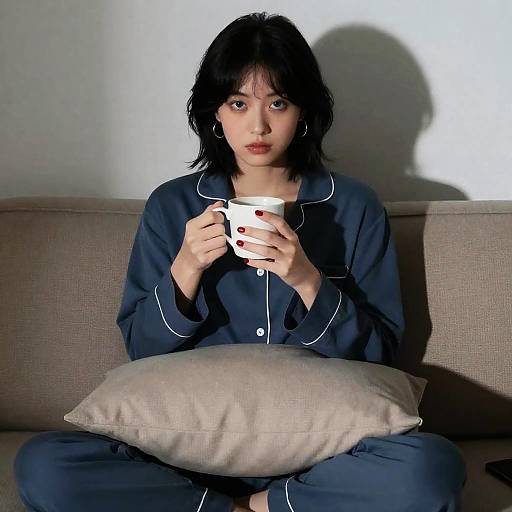 Girl in Blue Pajamas Holding Cup