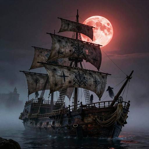 Haunted Gothic Pirate Galleon in Fog