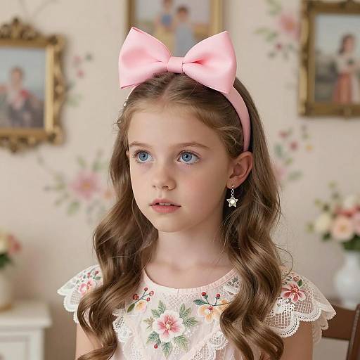 Curious Young Girl with Floral Background