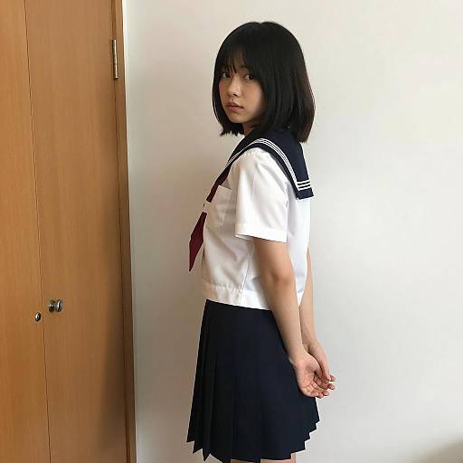 Asian Schoolgirl in Uniform Pose