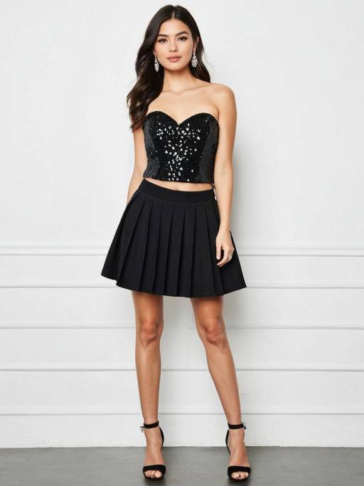 Woman in Black Strapless Party Dress