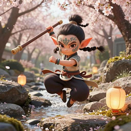 Young Goblin Monk Cartwheel at Creek