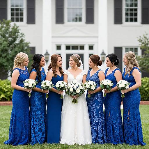 Bride with Bridesmaids in Royal Blue