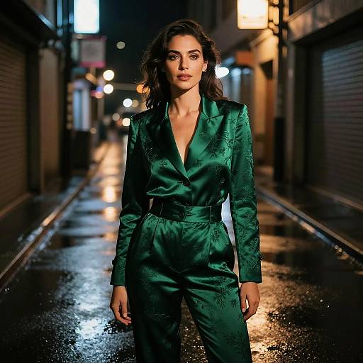 Emerald Blazer: Cinematic Neon Rain Portrait