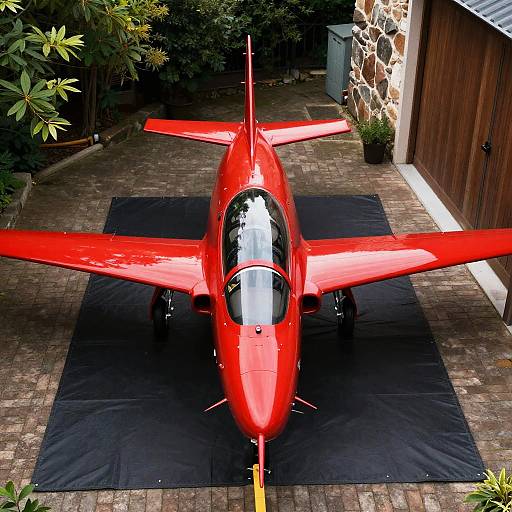 Aerial View of Red Jet Aircraft