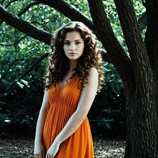 Young Woman in Orange Dress Outdoors