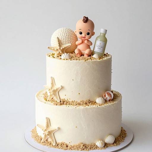 Two-Tiered Beach-Themed Baby Cake