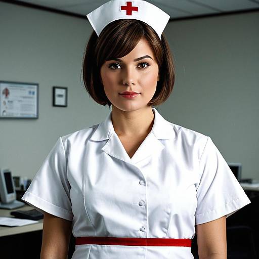Female Nurse in Classic White Uniform