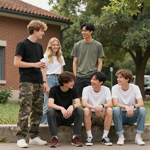 Group of Young Adults Laughing Outdoors