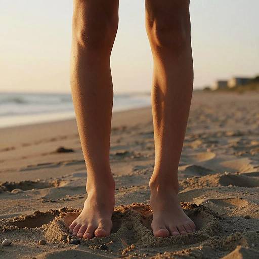 Teenage Boy Barefoot on Sandy Beach