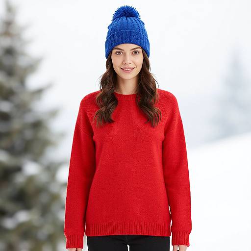 Winter Fashion: Red Sweater and Blue Hat