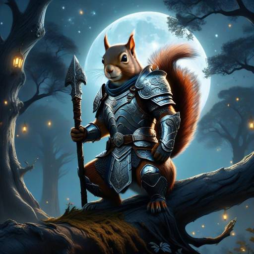Armored Squirrel Warrior Under Full Moon