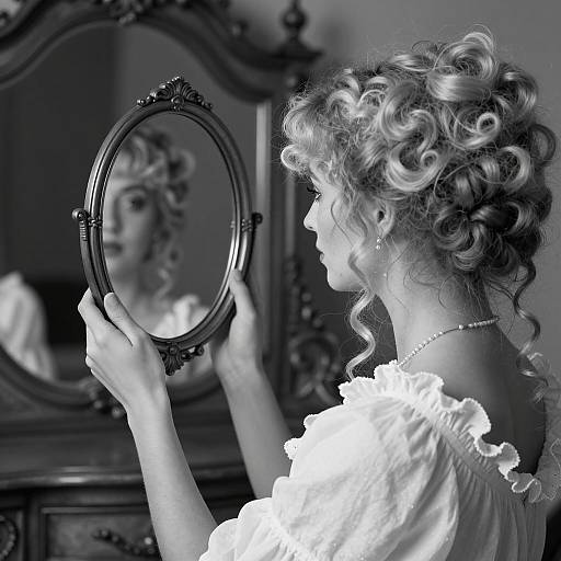 Elegant Woman with Curly Updo in Mirror