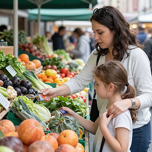 Mother and Child Shopping at NYC Greenmarket