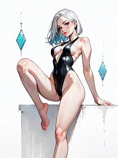 Full-Body Realistic Woman in Black Swimsuit