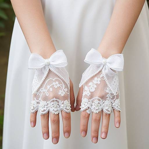 White Beaded Lace Bridal Gloves