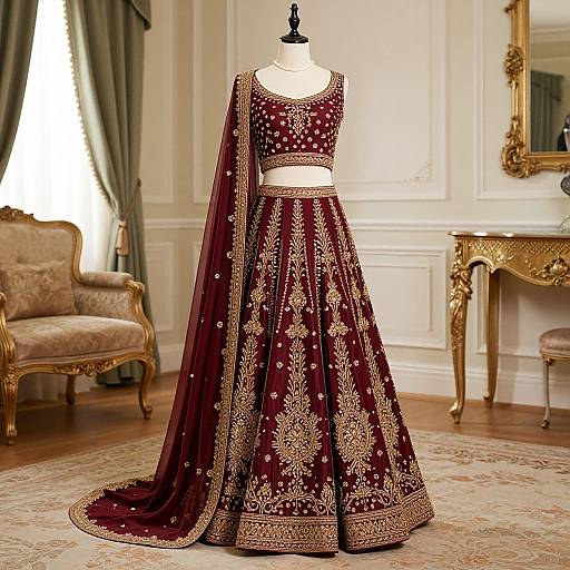 Elegant Wine-Red Indian Wedding Dress